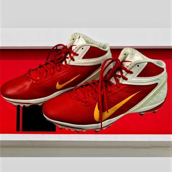 NIKE Alpha Talon Elite 3/4 Mid TD White Red Football Cleats Men's S:15 Pre-Owned - Picture 1 of 10
